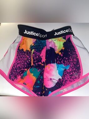 Justice Sport Girls Black Neon Paint-Splash Athletic Shorts Sz 5/6 Underlining